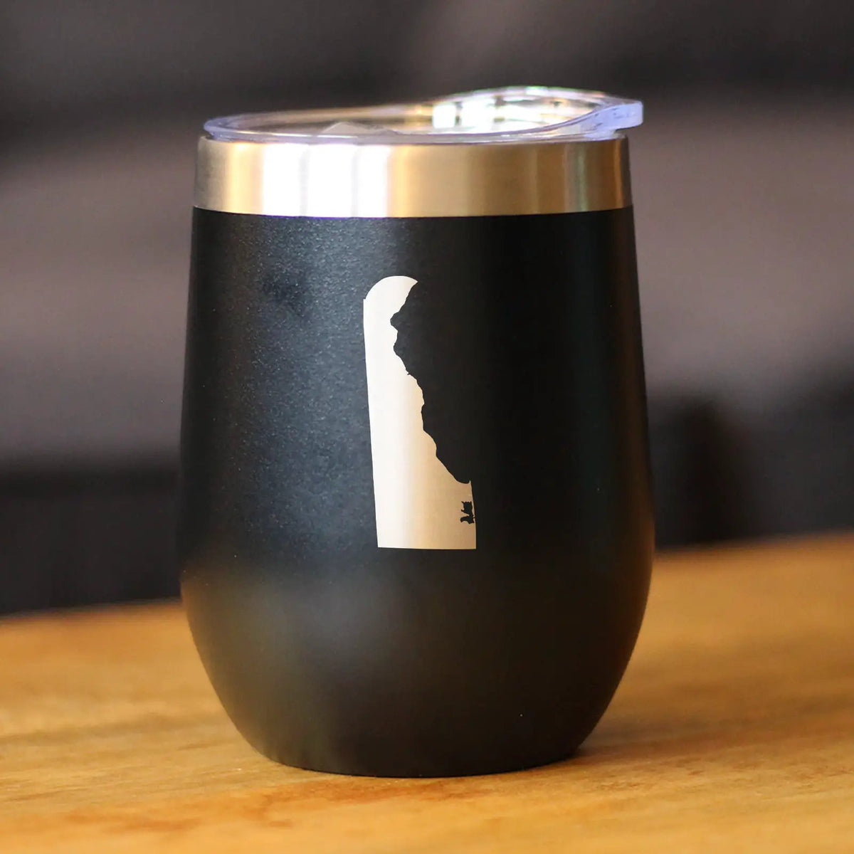 Delaware State Outline Wine Tumbler | 12 Oz | Double Wall Stainless Steel | Sliding Lid