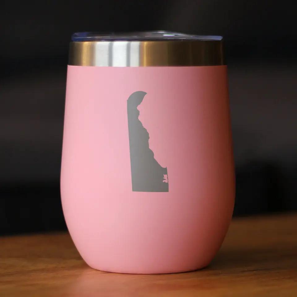 Delaware State Outline Wine Tumbler | 12 Oz | Double Wall Stainless Steel | Sliding Lid