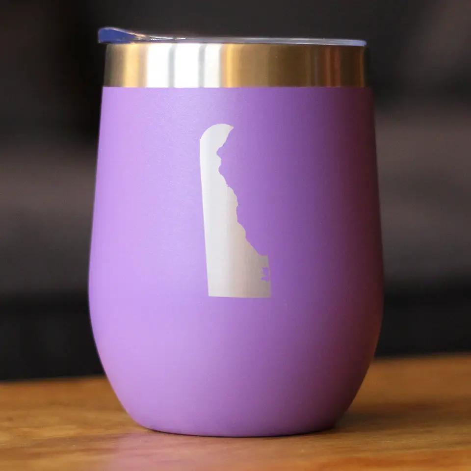Delaware State Outline Wine Tumbler | 12 Oz | Double Wall Stainless Steel | Sliding Lid