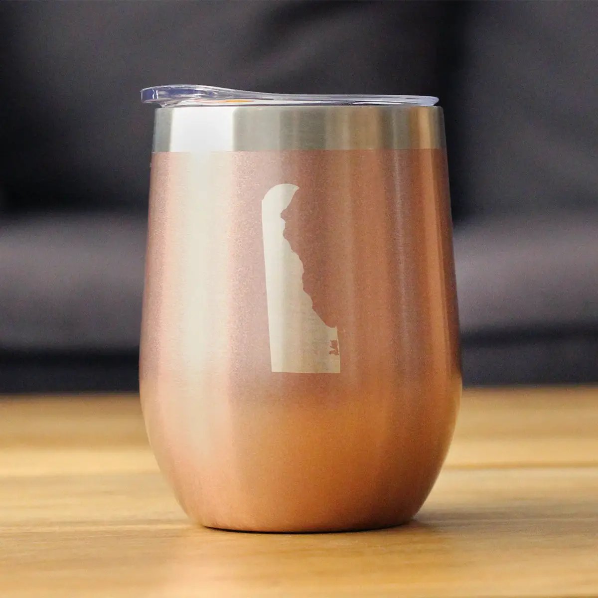 Delaware State Outline Wine Tumbler | 12 Oz | Double Wall Stainless Steel | Sliding Lid