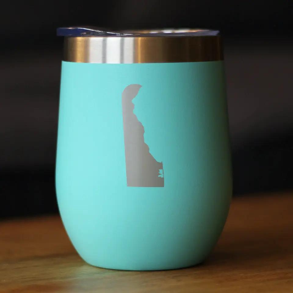 Delaware State Outline Wine Tumbler | 12 Oz | Double Wall Stainless Steel | Sliding Lid