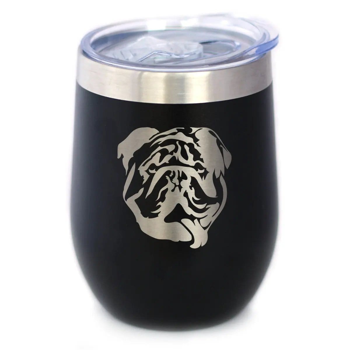 Insulated Stemless Wine Tumbler | 12 oz Stainless Steel | Sliding Lid | Bulldog