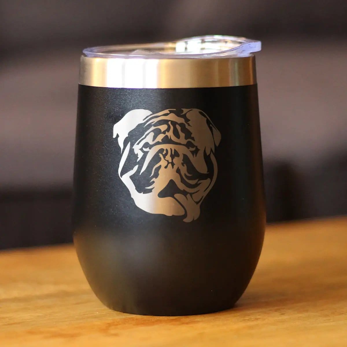 Insulated Stemless Wine Tumbler | 12 oz Stainless Steel | Sliding Lid | Bulldog