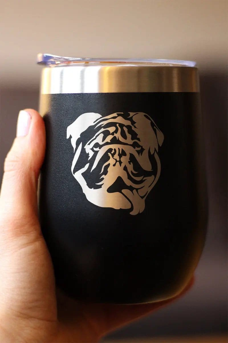 Insulated Stemless Wine Tumbler | 12 oz Stainless Steel | Sliding Lid | Bulldog