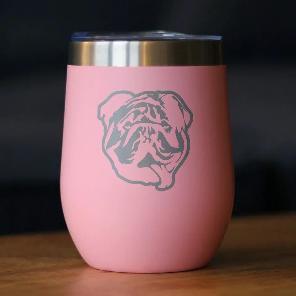 Insulated Stemless Wine Tumbler | 12 oz Stainless Steel | Sliding Lid | Bulldog