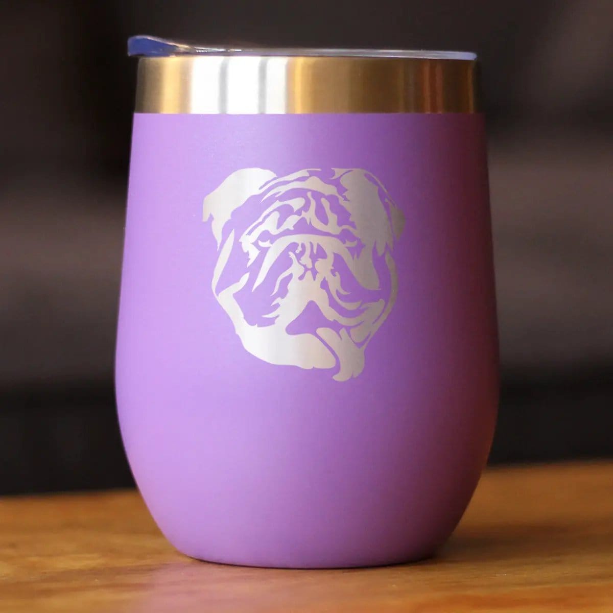 Insulated Stemless Wine Tumbler | 12 oz Stainless Steel | Sliding Lid | Bulldog