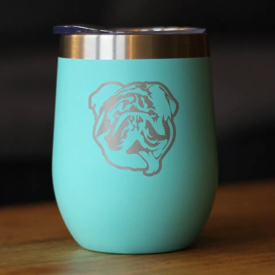 Insulated Stemless Wine Tumbler | 12 oz Stainless Steel | Sliding Lid | Bulldog