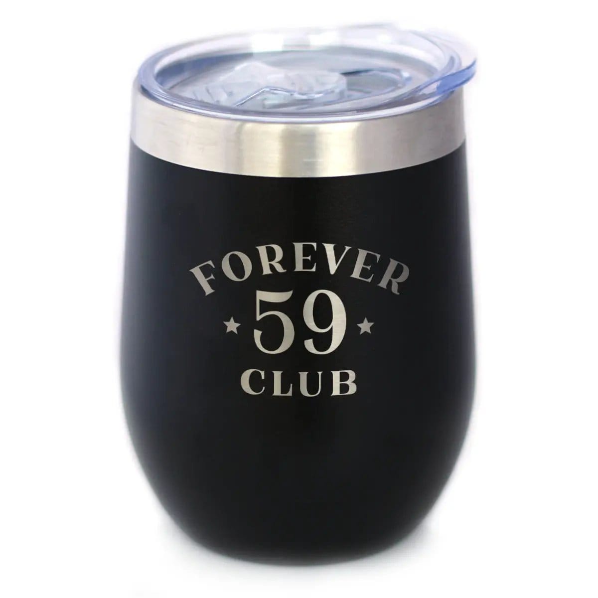 Insulated Stemless Wine Tumbler | 12 oz Stainless Steel | Sliding Lid | Forever 59 Club