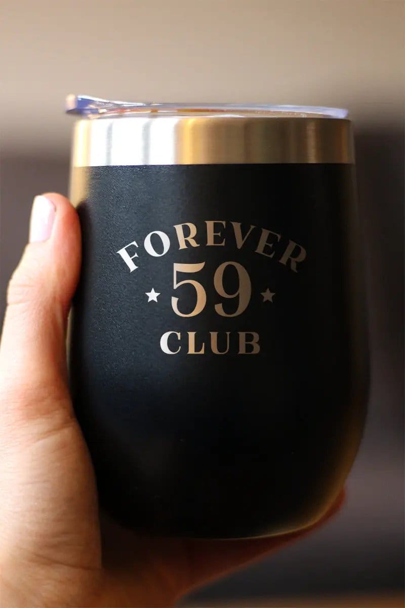 Insulated Stemless Wine Tumbler | 12 oz Stainless Steel | Sliding Lid | Forever 59 Club
