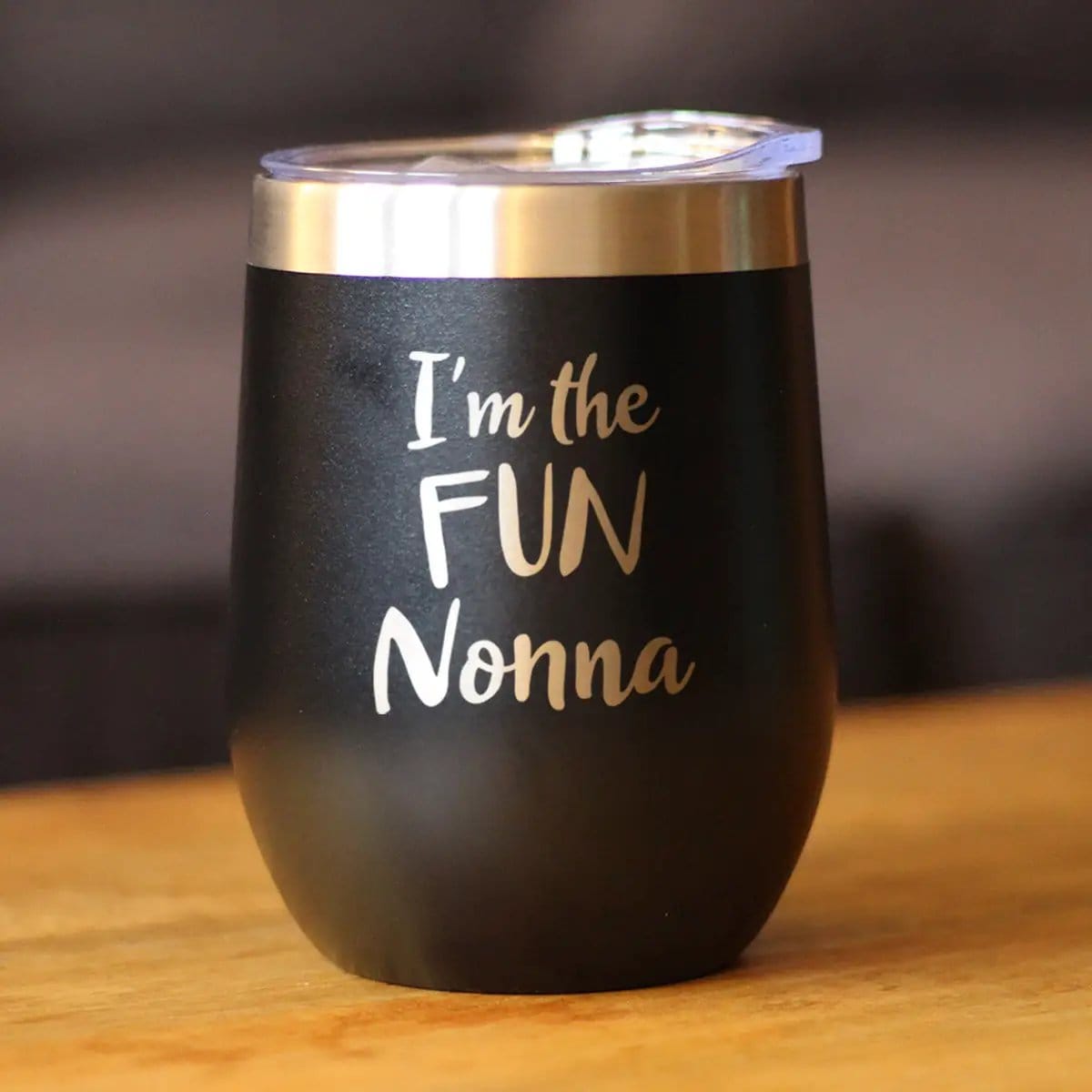 Insulated Stemless Wine Tumbler | 12 oz Stainless Steel | Sliding Lid | I'm the Fun Nonna