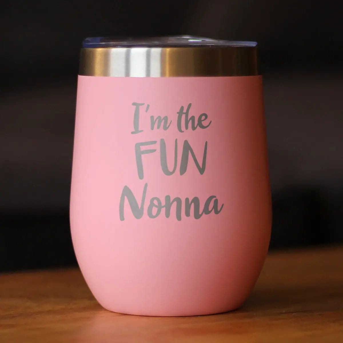 Insulated Stemless Wine Tumbler | 12 oz Stainless Steel | Sliding Lid | I'm the Fun Nonna