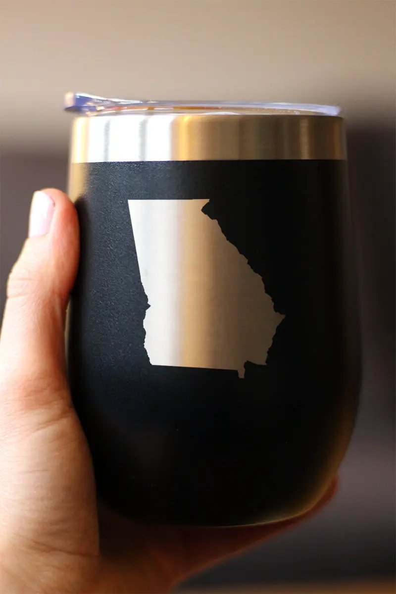 Georgia State Outline Wine Tumbler | 12 Oz | Double Wall Stainless Steel | Sliding Lid