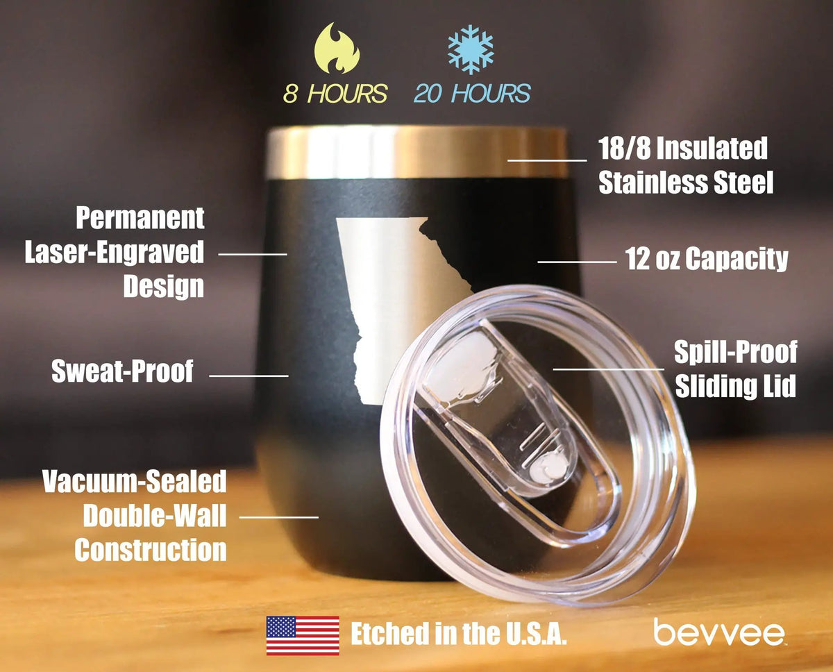 Georgia State Outline Wine Tumbler | 12 Oz | Double Wall Stainless Steel | Sliding Lid