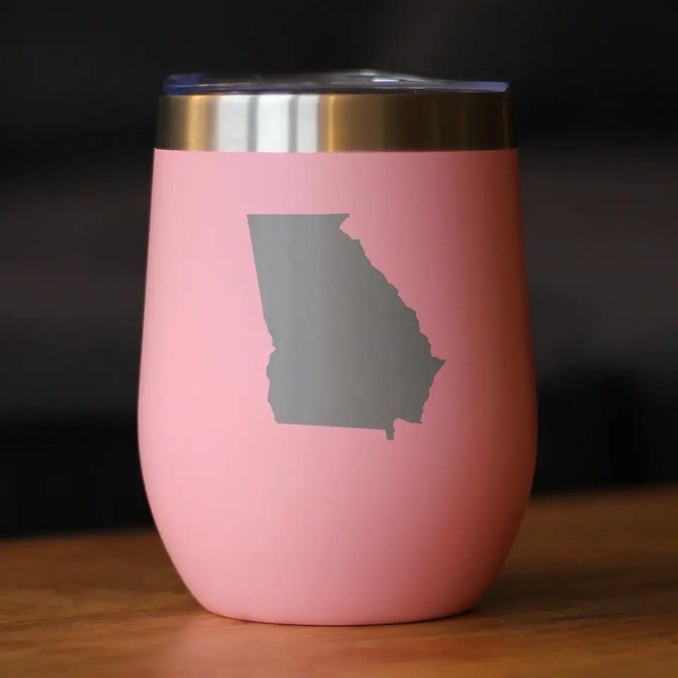 Georgia State Outline Wine Tumbler | 12 Oz | Double Wall Stainless Steel | Sliding Lid