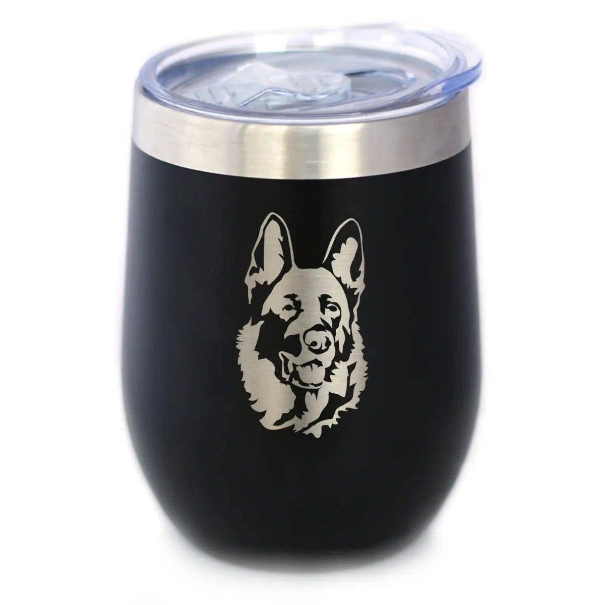 Insulated Stemless Wine Tumbler | 12 oz Stainless Steel | Sliding Lid | German Shepherd