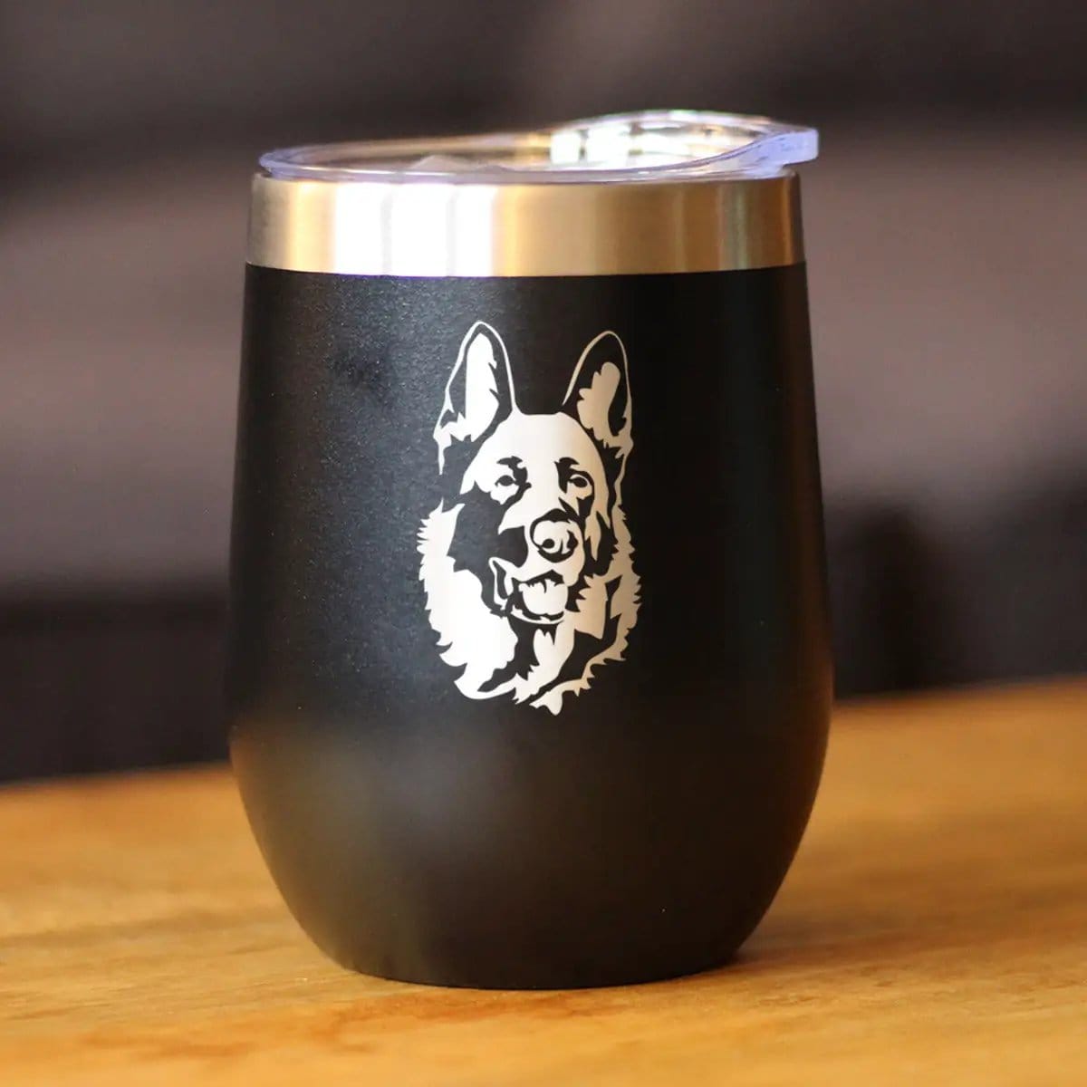 Insulated Stemless Wine Tumbler | 12 oz Stainless Steel | Sliding Lid | German Shepherd