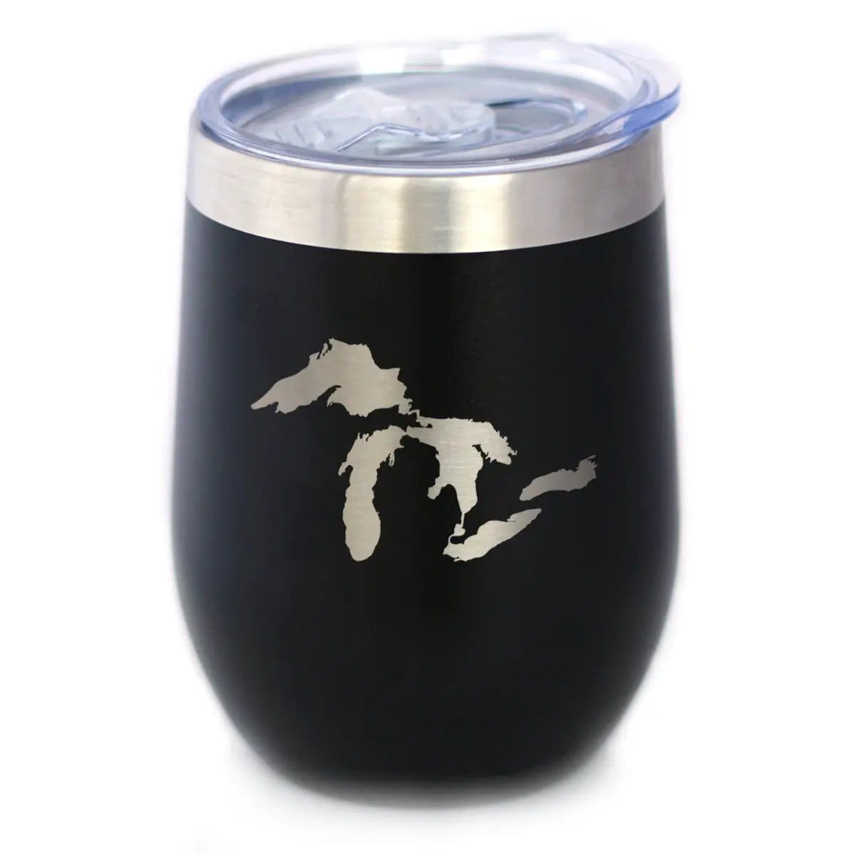 Insulated Stemless Wine Tumbler | 12 oz Stainless Steel | Sliding Lid | Great Lakes Map