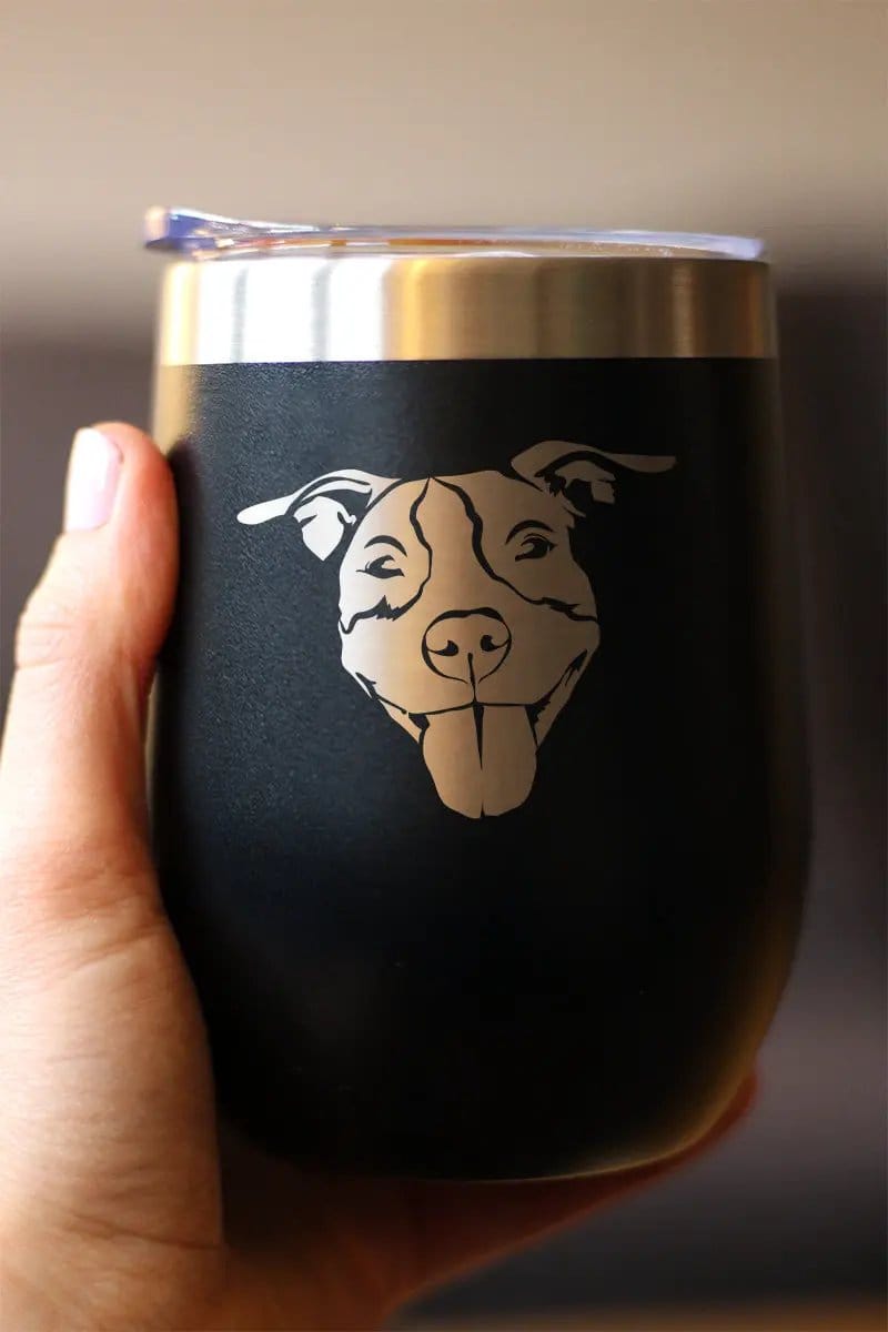 Insulated Stemless Wine Tumbler | 12 oz Stainless Steel | Sliding Lid | Happy Pitbull