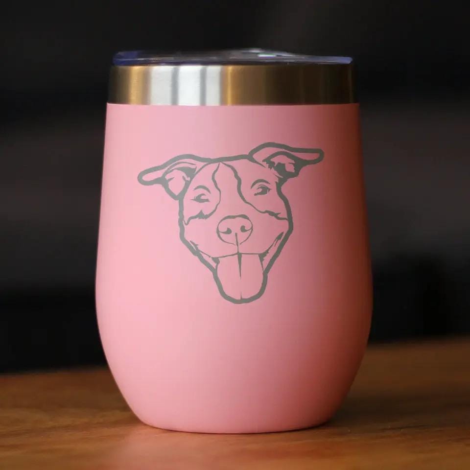 Insulated Stemless Wine Tumbler | 12 oz Stainless Steel | Sliding Lid | Happy Pitbull