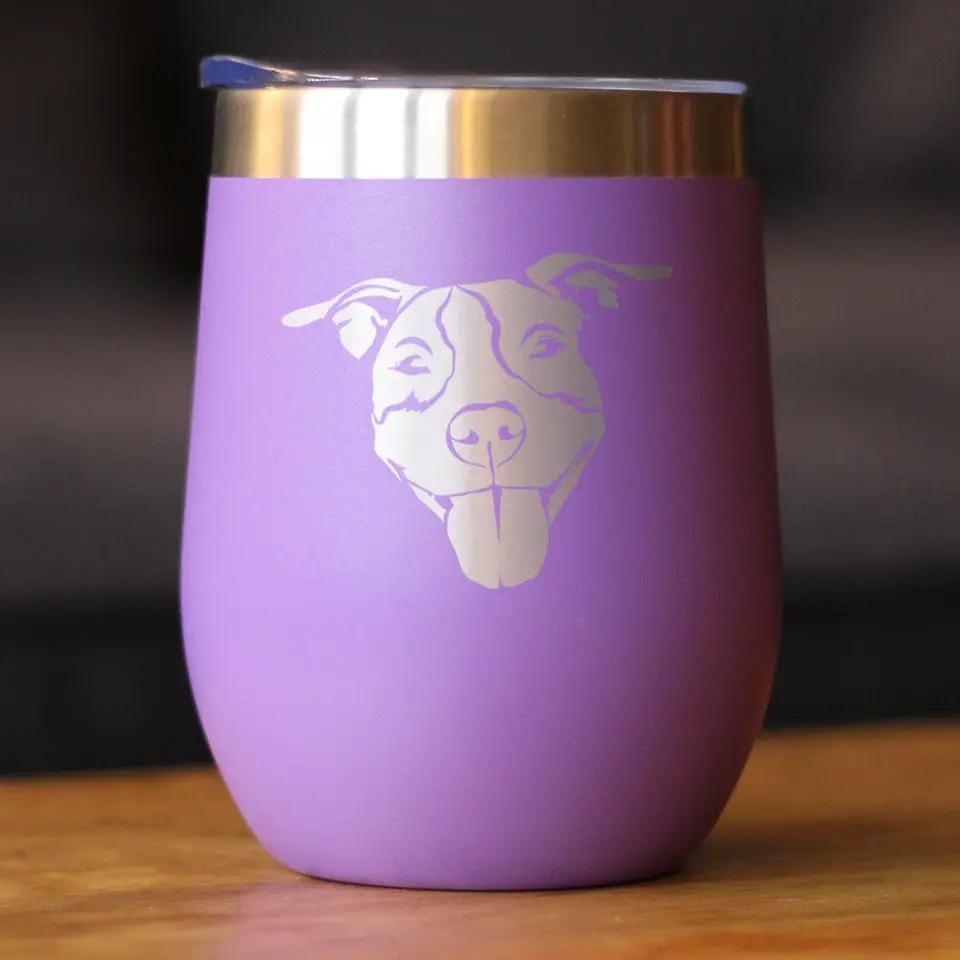 Insulated Stemless Wine Tumbler | 12 oz Stainless Steel | Sliding Lid | Happy Pitbull