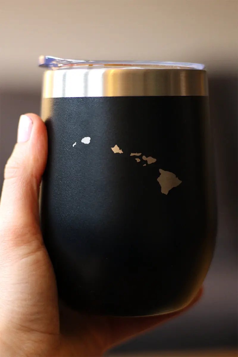 Hawaii State Outline Wine Tumbler | 12 Oz | Double Wall Stainless Steel | Sliding Lid