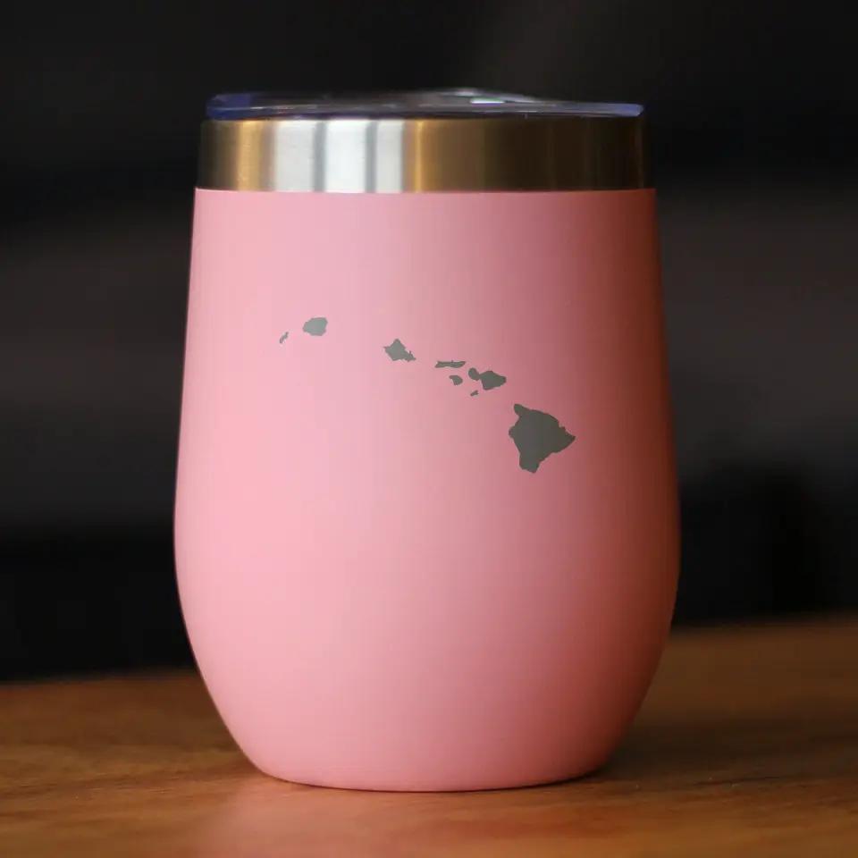 Hawaii State Outline Wine Tumbler | 12 Oz | Double Wall Stainless Steel | Sliding Lid