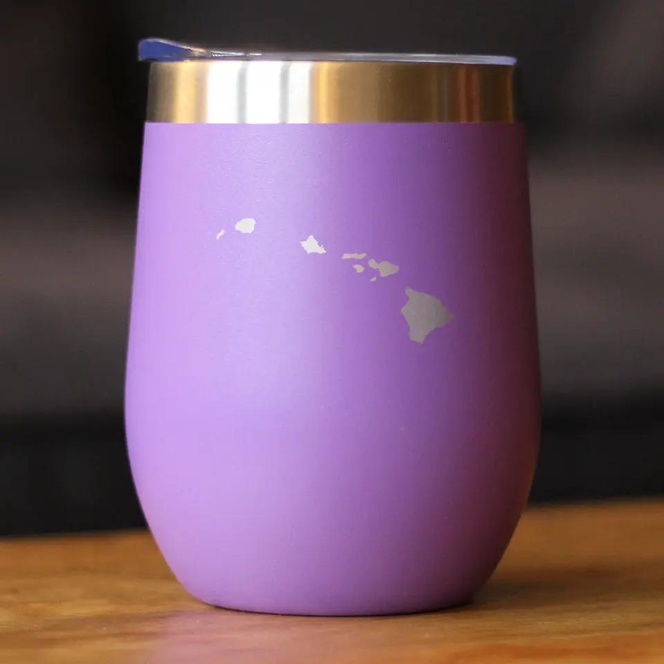 Hawaii State Outline Wine Tumbler | 12 Oz | Double Wall Stainless Steel | Sliding Lid