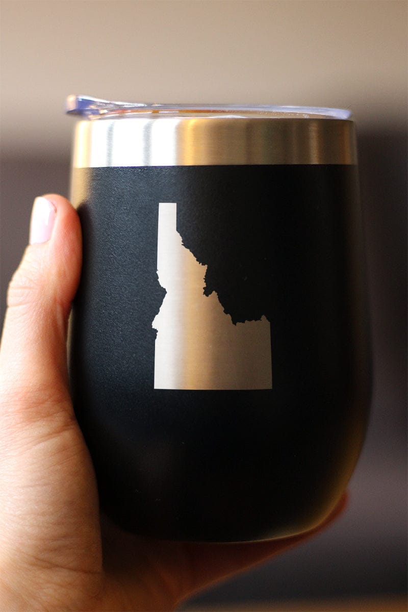 Insulated Stemless Wine Tumbler | 12 oz Stainless Steel | Sliding Lid | Idaho State Outline