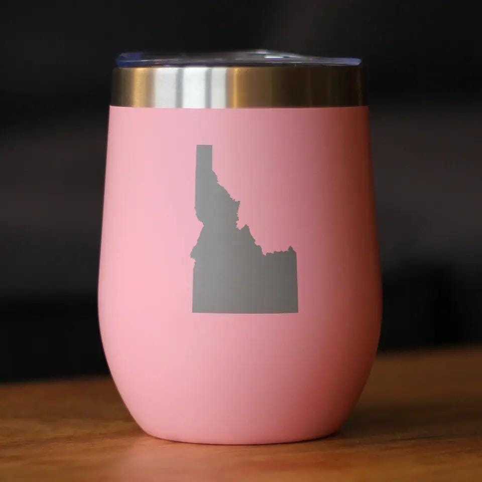 Insulated Stemless Wine Tumbler | 12 oz Stainless Steel | Sliding Lid | Idaho State Outline
