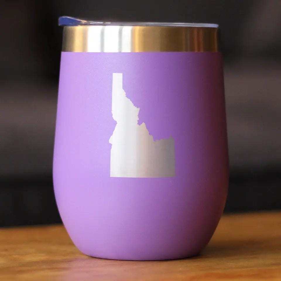 Insulated Stemless Wine Tumbler | 12 oz Stainless Steel | Sliding Lid | Idaho State Outline