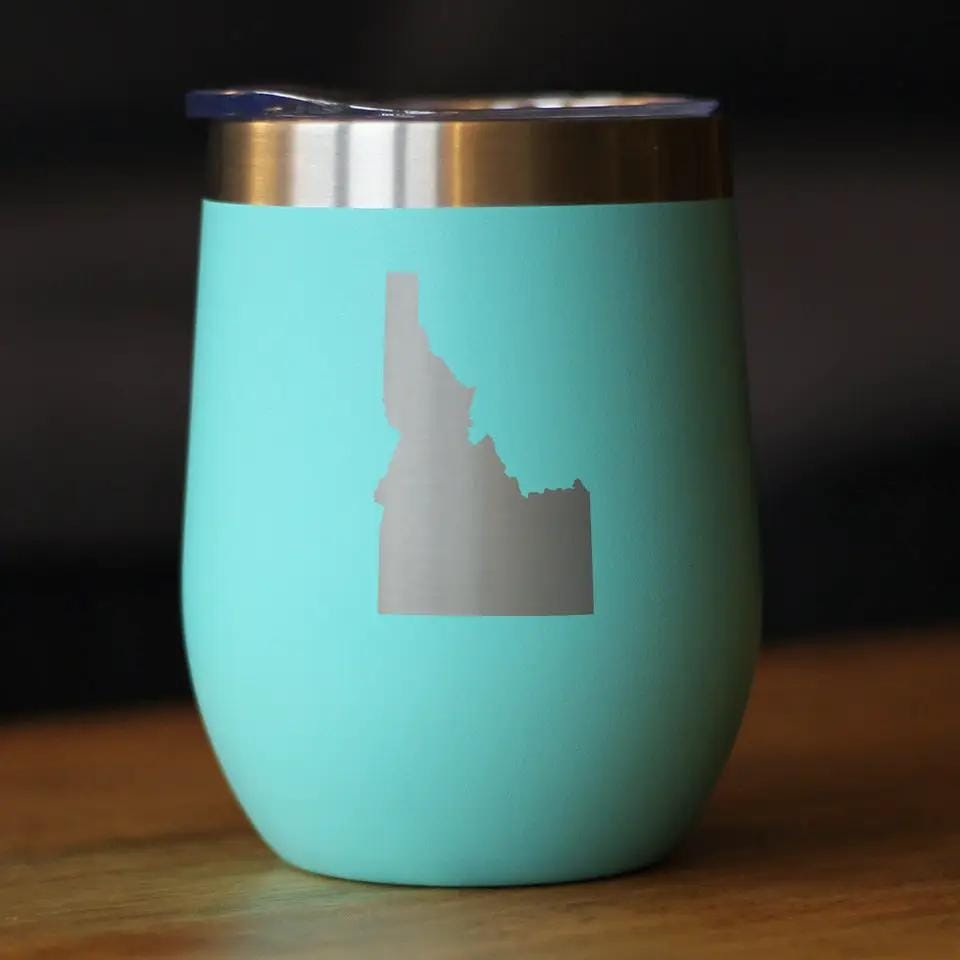 Insulated Stemless Wine Tumbler | 12 oz Stainless Steel | Sliding Lid | Idaho State Outline
