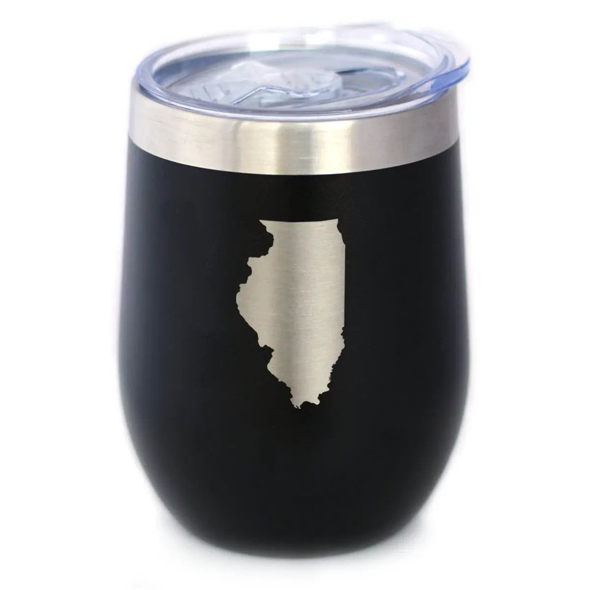 Illinois State Outline Wine Tumbler | 12 Oz | Double Wall Stainless Steel | Sliding Lid