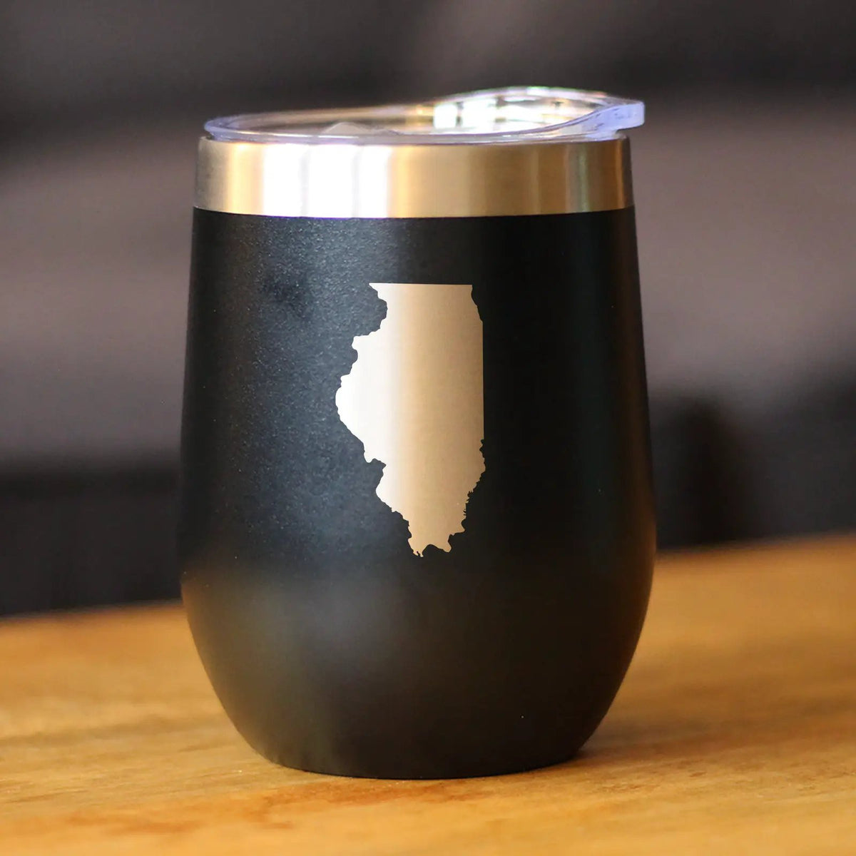 Illinois State Outline Wine Tumbler | 12 Oz | Double Wall Stainless Steel | Sliding Lid