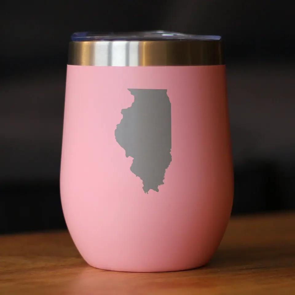 Illinois State Outline Wine Tumbler | 12 Oz | Double Wall Stainless Steel | Sliding Lid