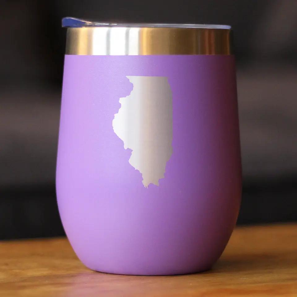 Illinois State Outline Wine Tumbler | 12 Oz | Double Wall Stainless Steel | Sliding Lid
