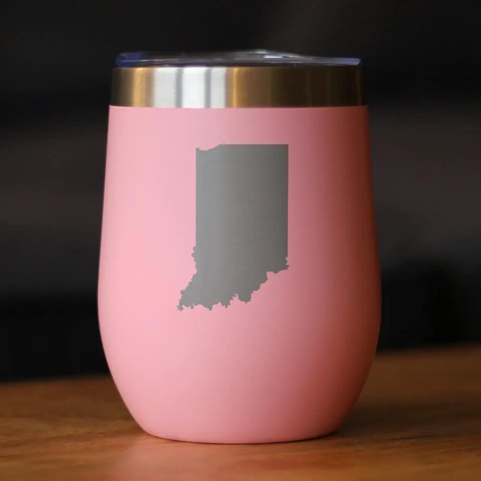 Indiana State Outline Wine Tumbler | 12 Oz | Double Wall Stainless Steel | Sliding Lid
