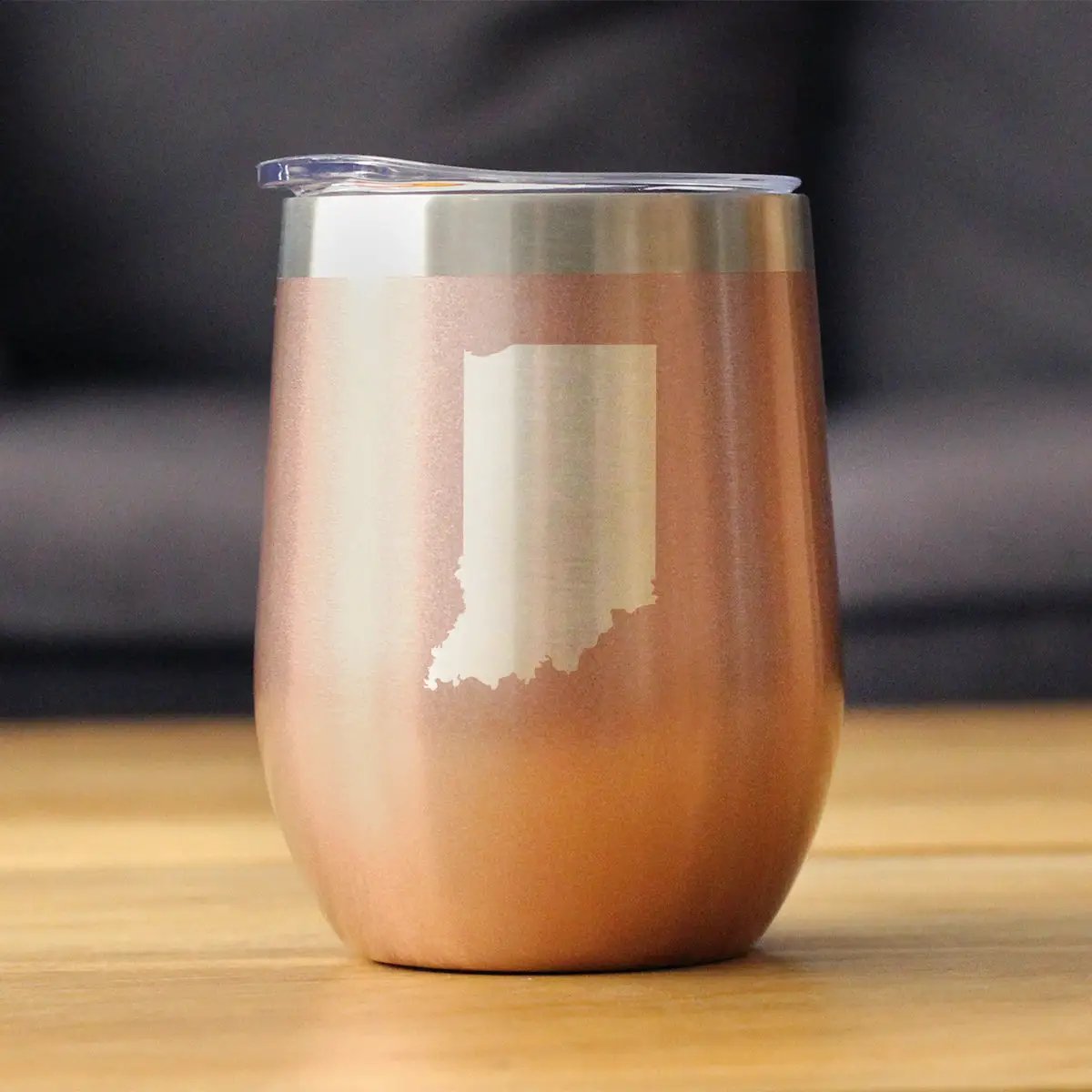 Indiana State Outline Wine Tumbler | 12 Oz | Double Wall Stainless Steel | Sliding Lid