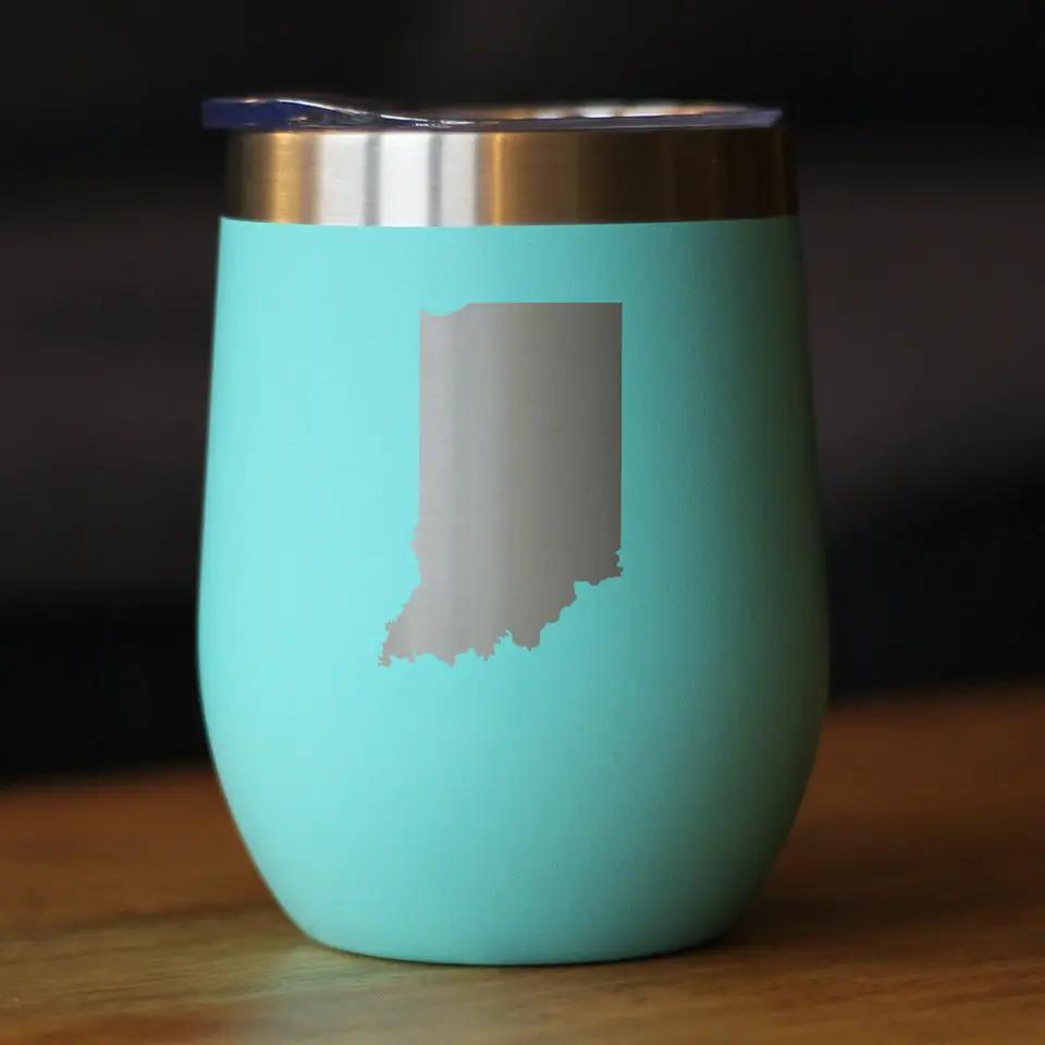 Indiana State Outline Wine Tumbler | 12 Oz | Double Wall Stainless Steel | Sliding Lid