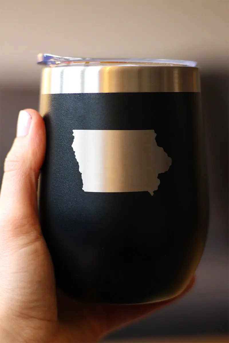 Iowa State Outline Wine Tumbler | 12 Oz | Double Wall Stainless Steel | Sliding Lid