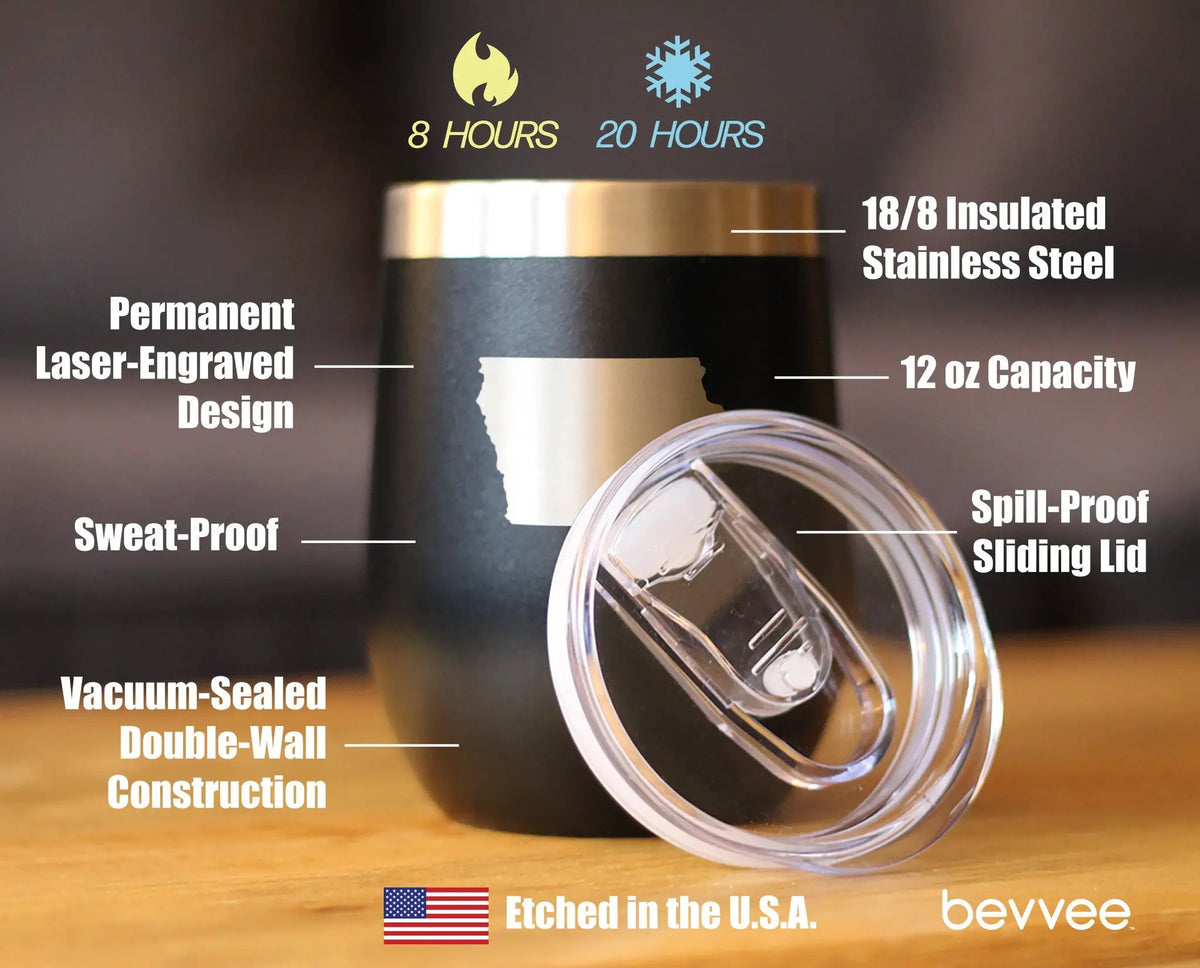 Iowa State Outline Wine Tumbler | 12 Oz | Double Wall Stainless Steel | Sliding Lid