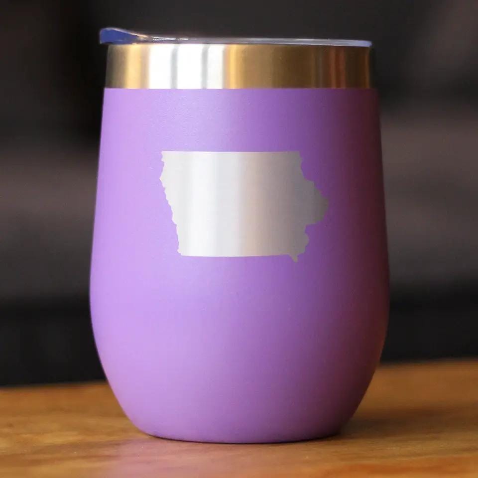 Iowa State Outline Wine Tumbler | 12 Oz | Double Wall Stainless Steel | Sliding Lid