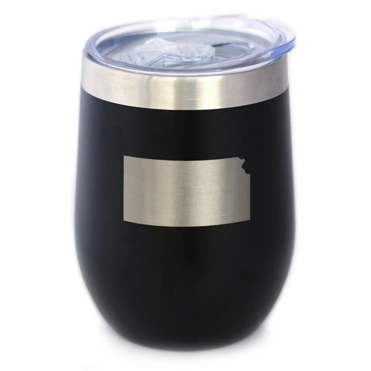 Kansas State Outline Wine Tumbler | 12 Oz | Double Wall Stainless Steel | Sliding Lid
