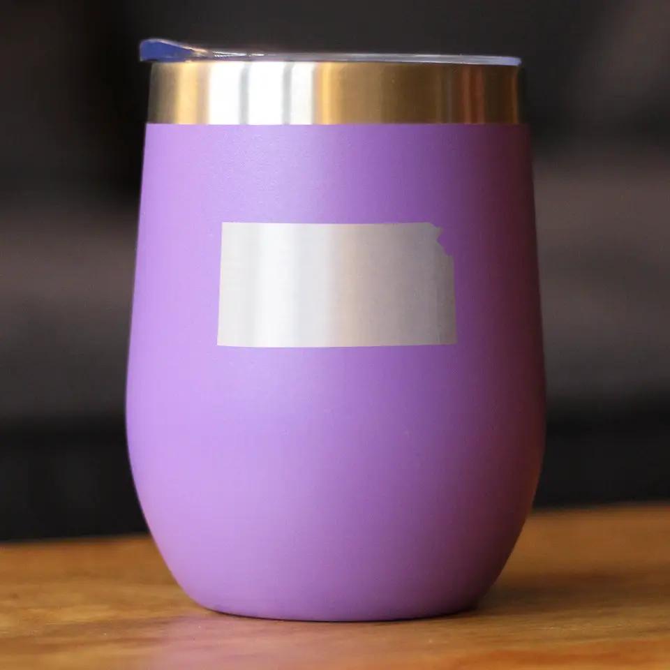 Kansas State Outline Wine Tumbler | 12 Oz | Double Wall Stainless Steel | Sliding Lid