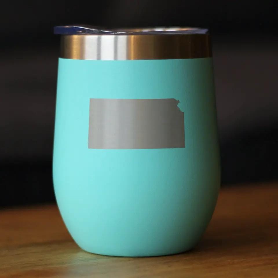 Kansas State Outline Wine Tumbler | 12 Oz | Double Wall Stainless Steel | Sliding Lid