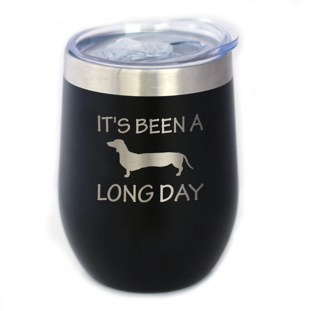 Etched Stemless Wine Glass | 17 oz | Dishwasher Safe | It's Been a Long Day - Cute Dachshund Engraved