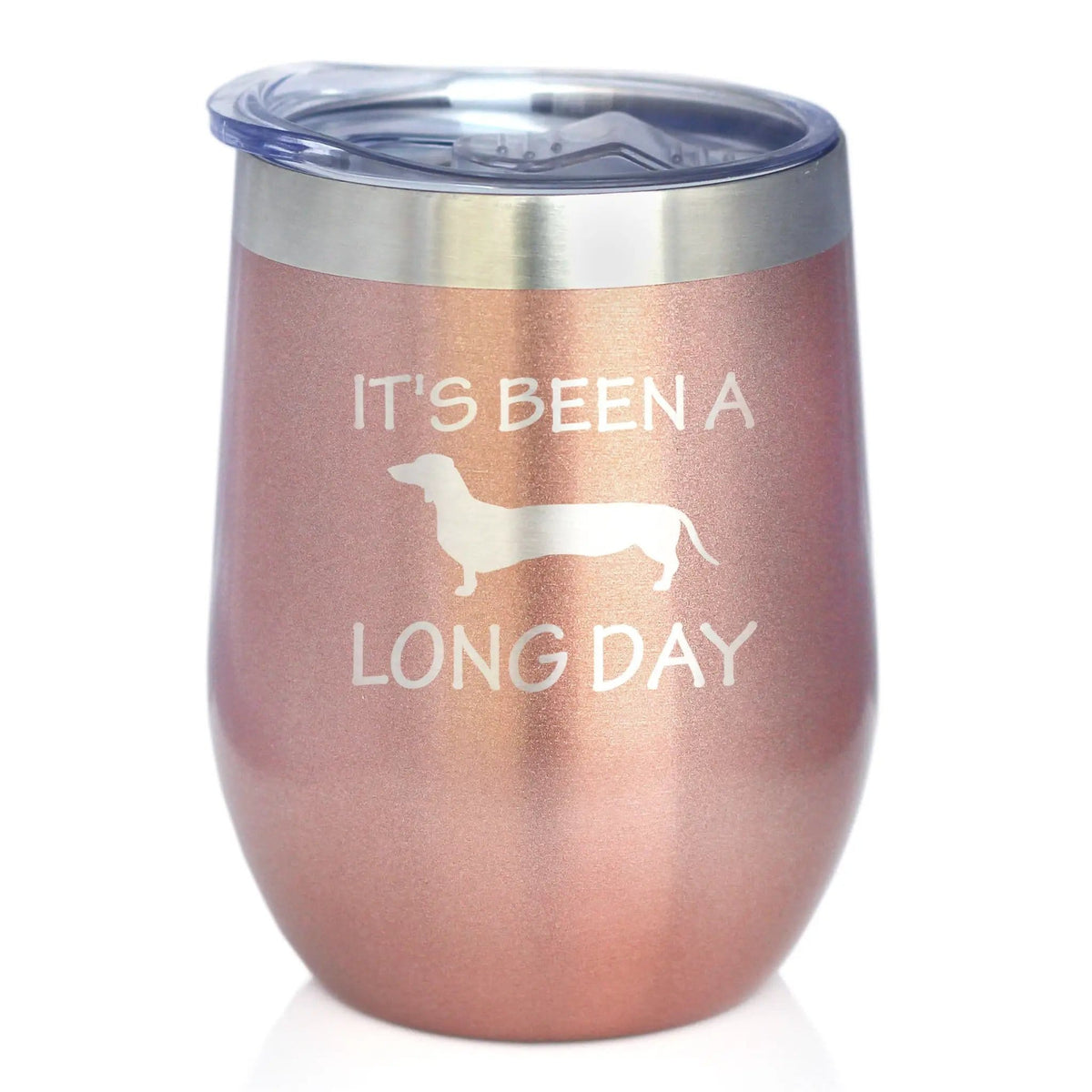 Etched Stemless Wine Glass | 17 oz | Dishwasher Safe | It's Been a Long Day - Cute Dachshund Engraved