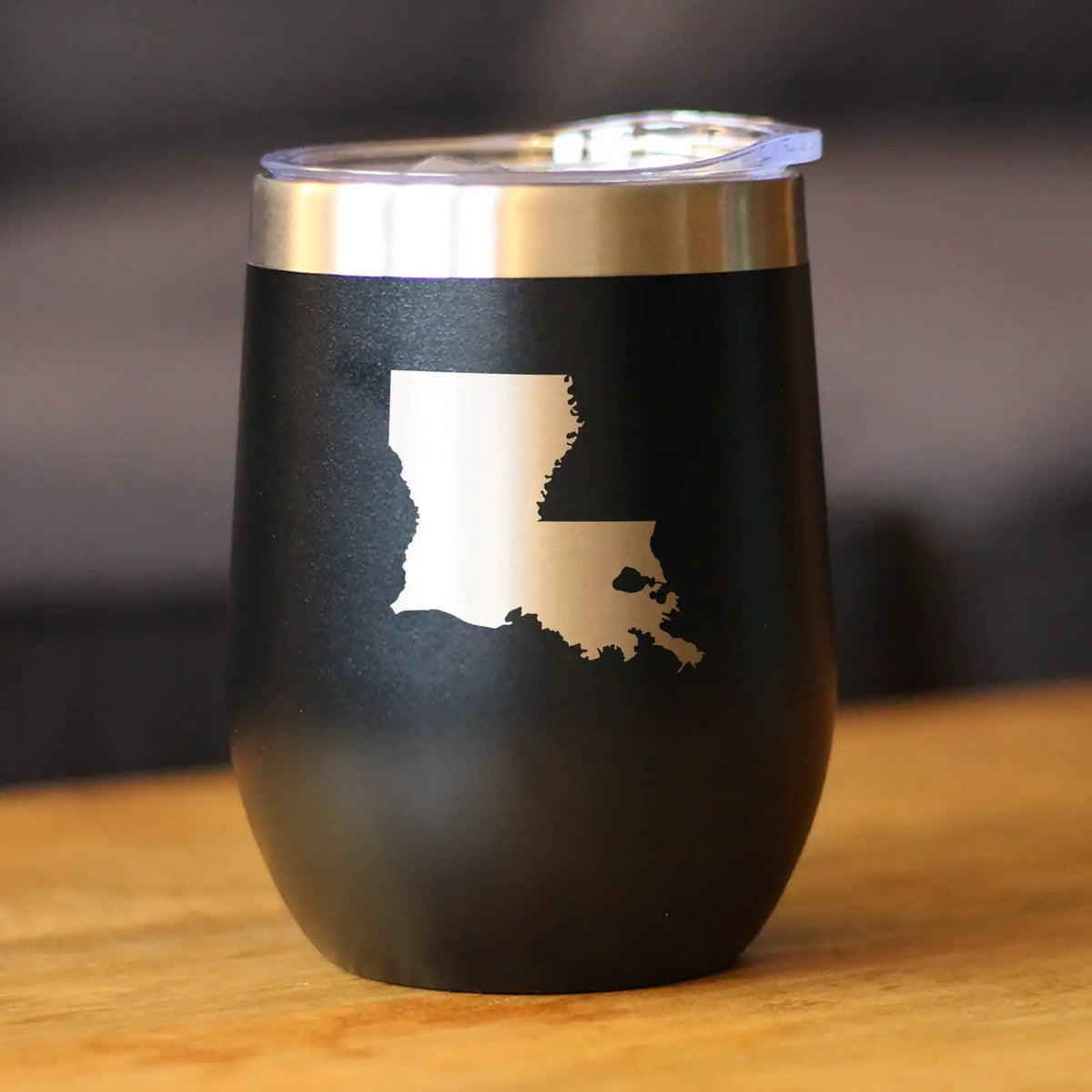 Insulated Stemless Wine Tumbler | 12 oz Stainless Steel | Sliding Lid | Louisiana State Outline