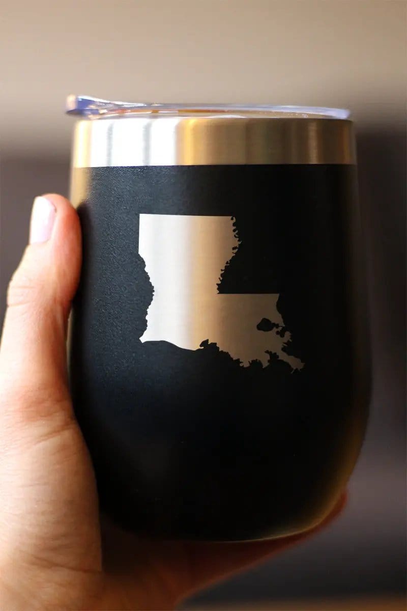Insulated Stemless Wine Tumbler | 12 oz Stainless Steel | Sliding Lid | Louisiana State Outline