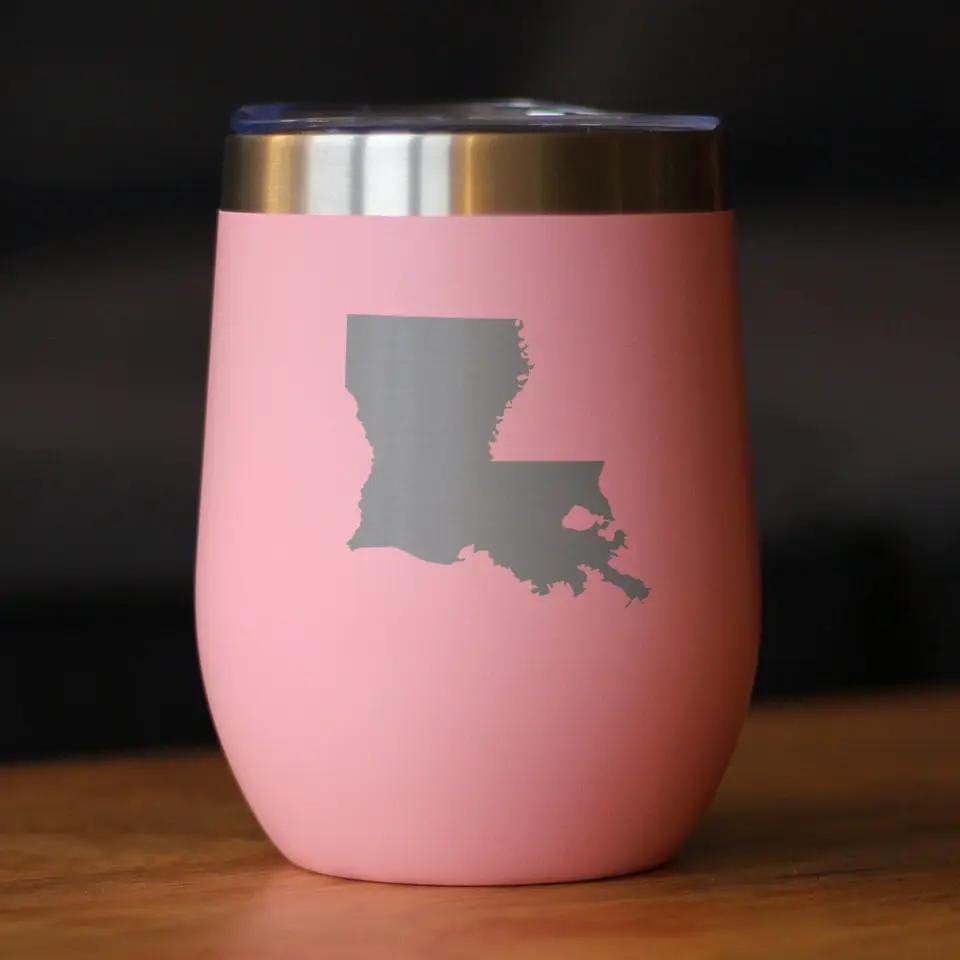 Insulated Stemless Wine Tumbler | 12 oz Stainless Steel | Sliding Lid | Louisiana State Outline