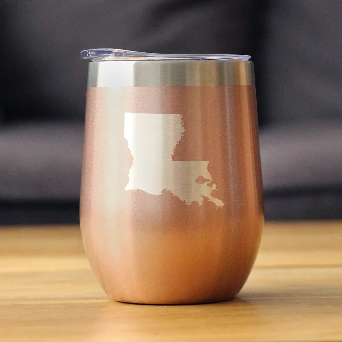 Insulated Stemless Wine Tumbler | 12 oz Stainless Steel | Sliding Lid | Louisiana State Outline